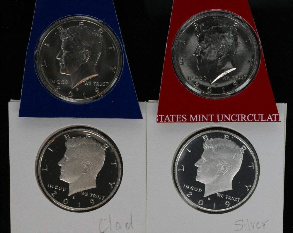 2019 Various Mint Marks Kennedy 2019 P+D+S+S Kennedy Half Dollar Silver Clad Mint Proof Set ~ PD from Mint Set Gem Uncirculated