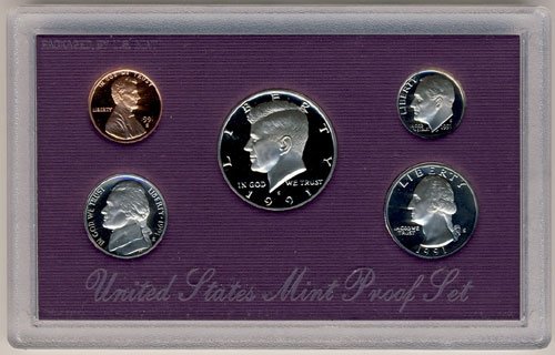 1991 S Clad Proof 5 Coin Set in Original Government Packaging Proof