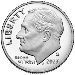 2023 S Roosevelt Dime 10C Deep Cameo 2023 S Roosevelt Dime 10C Deep Cameo Dime US Mint Silver Proof, Proof, Philadelphia and Denver Uncirculated 4 Coin Set Dime US Mint Proof