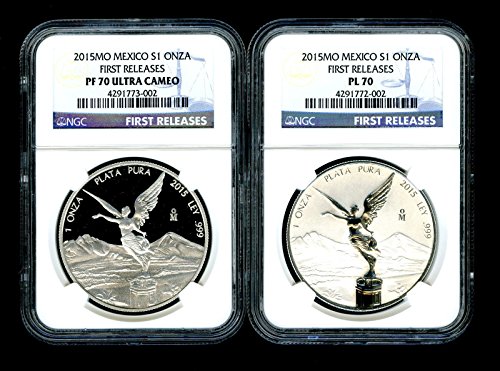 2015 Mexico Silver Onza LIBERTAD NGC PF70 UCAM & REVERSE PROOF 2-coin Set PL70