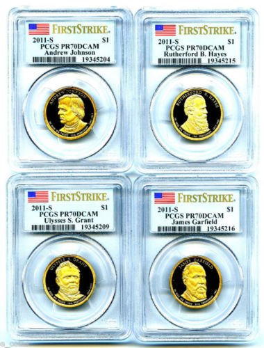 2011 S JOHNSON HAYES GARFIELD GRANT DOLLAR Set First Strike Proof PCGS PR-70