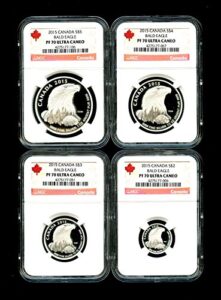 2015 canada 4 coin silver proof bald eagle set ucam red label ngc pf70