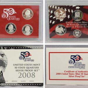 2008 S 2008 S Proof State Quarter Set 90% Silver No Box or COA 5 Coins US Mint Quarter US Mint Proof