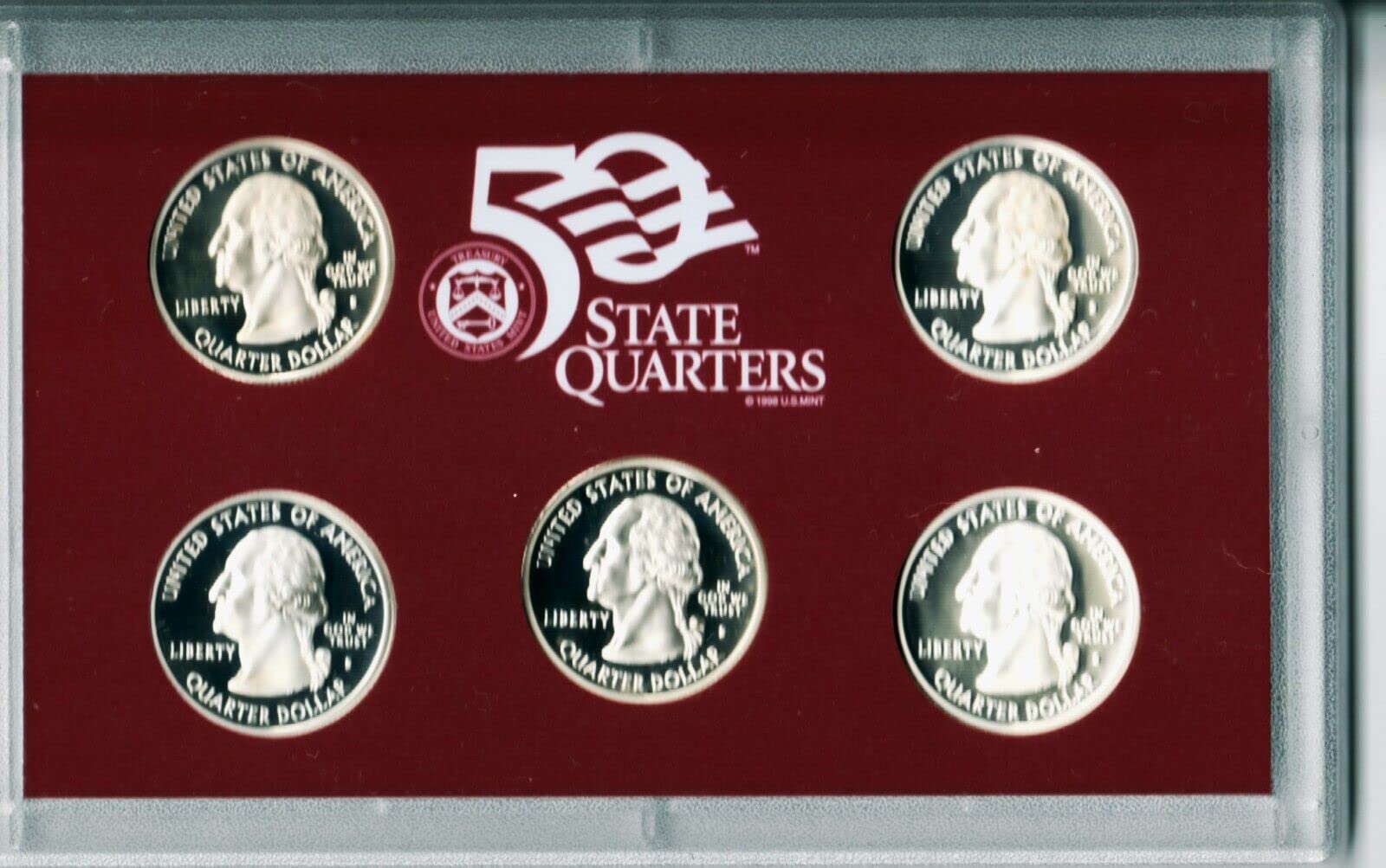 2008 S 2008 S Proof State Quarter Set 90% Silver No Box or COA 5 Coins US Mint Quarter US Mint Proof