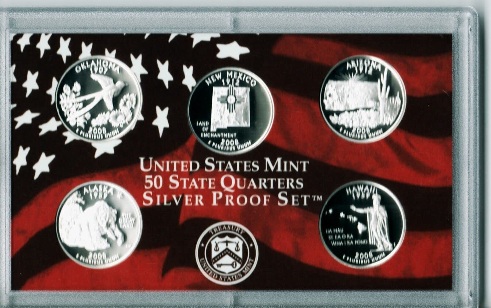 2008 S 2008 S Proof State Quarter Set 90% Silver No Box or COA 5 Coins US Mint Quarter US Mint Proof