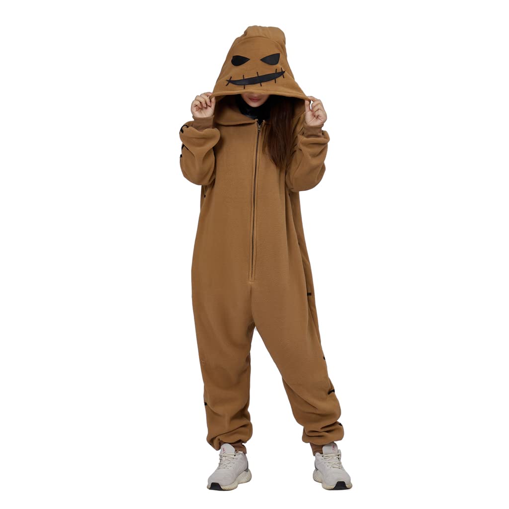 Adult Oogie Boogie Costume Unisex Jumpsuit Nightmare Villain Costume Jack Skellington Sleepwear Brown