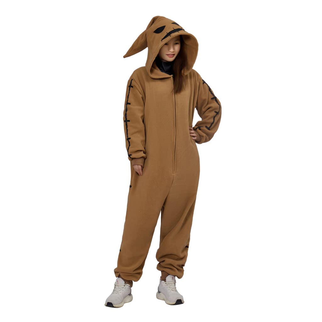 Adult Oogie Boogie Costume Unisex Jumpsuit Nightmare Villain Costume Jack Skellington Sleepwear Brown