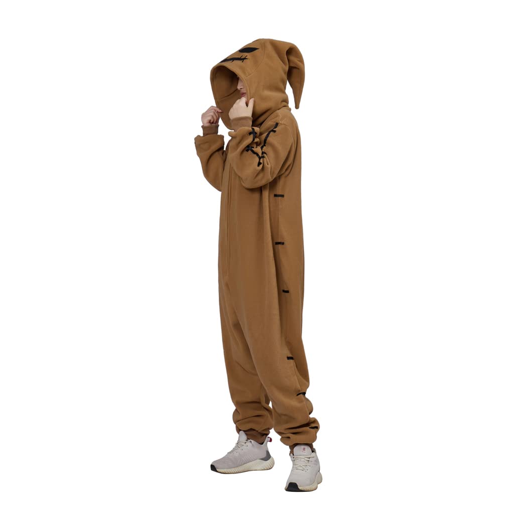 Adult Oogie Boogie Costume Unisex Jumpsuit Nightmare Villain Costume Jack Skellington Sleepwear Brown