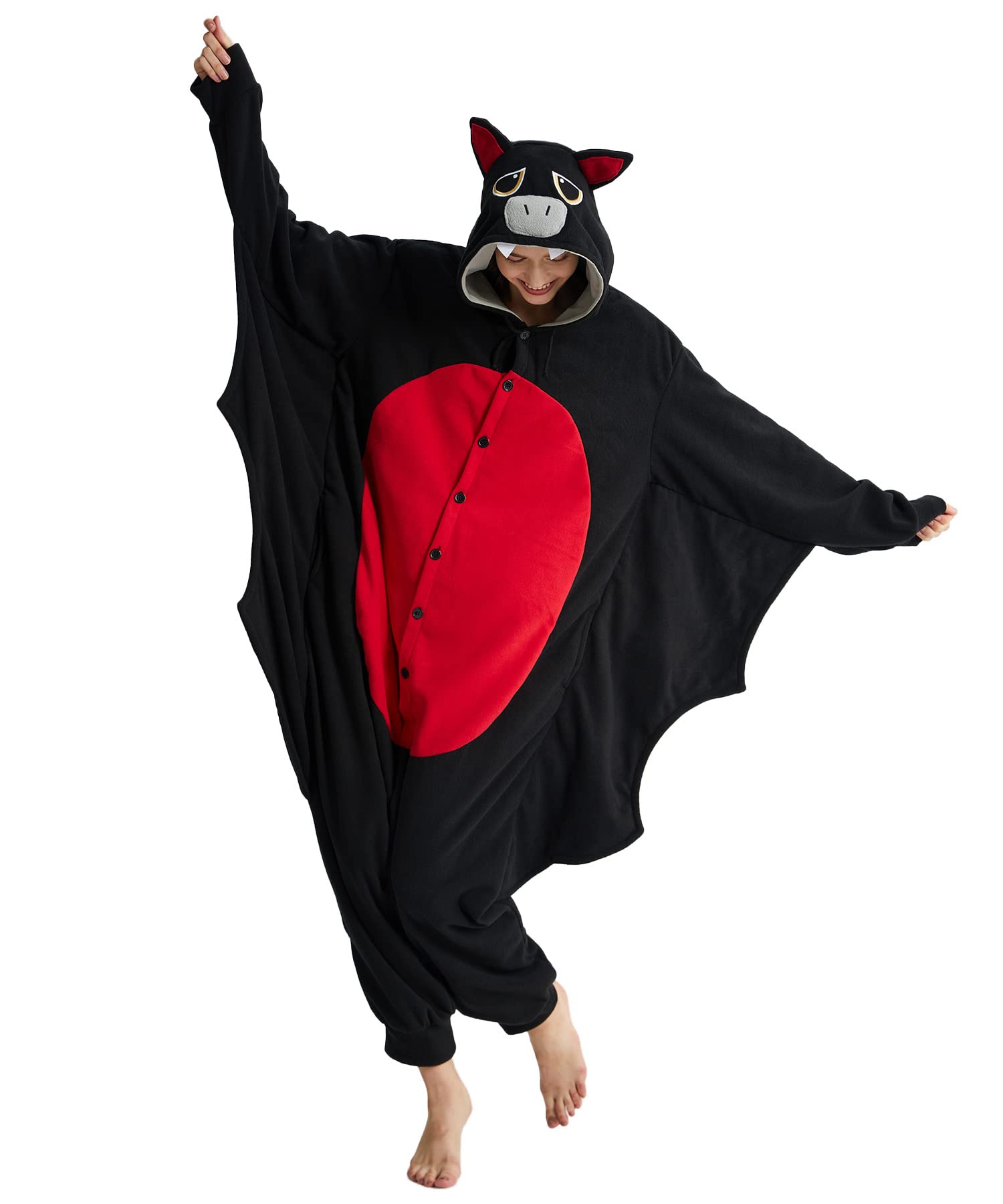 Kgromfy Black Bat Onesie Adult Halloween Animal Cosplay Outfits One Piece Costumes Party Jumpsuit Homewear M