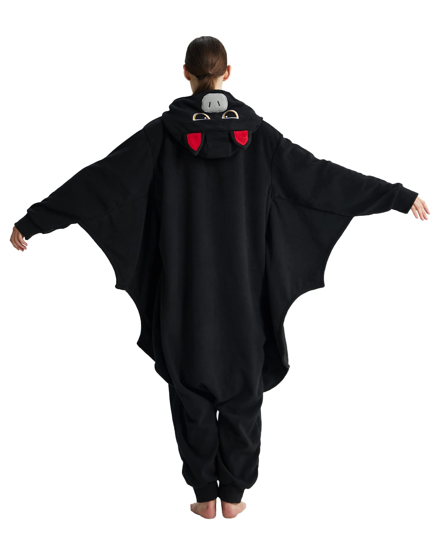 Kgromfy Black Bat Onesie Adult Halloween Animal Cosplay Outfits One Piece Costumes Party Jumpsuit Homewear M