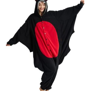 Kgromfy Black Bat Onesie Adult Halloween Animal Cosplay Outfits One Piece Costumes Party Jumpsuit Homewear M