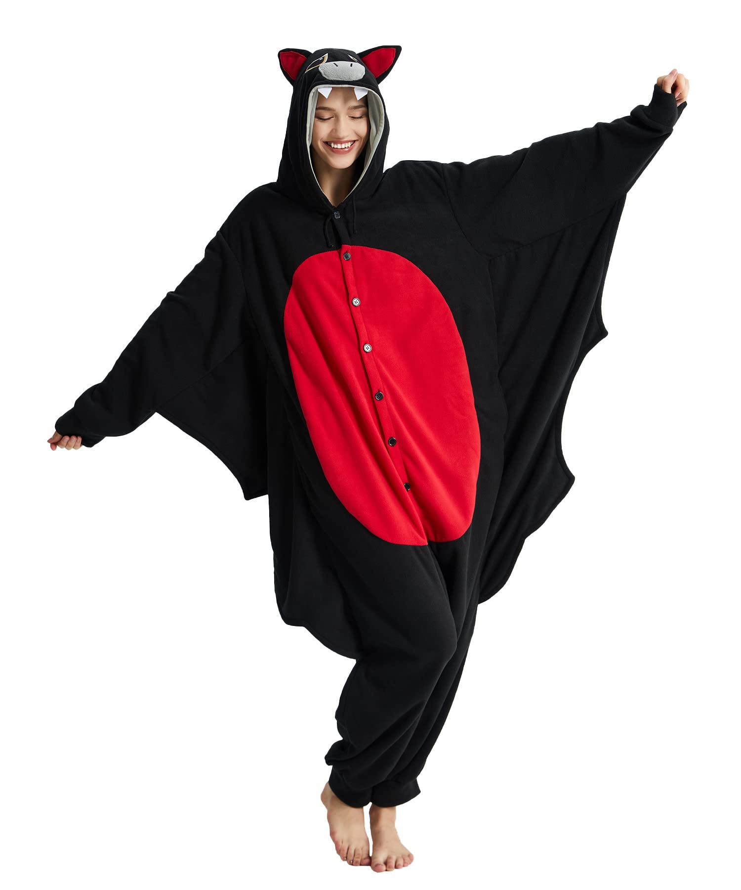 Kgromfy Black Bat Onesie Adult Halloween Animal Cosplay Outfits One Piece Costumes Party Jumpsuit Homewear M