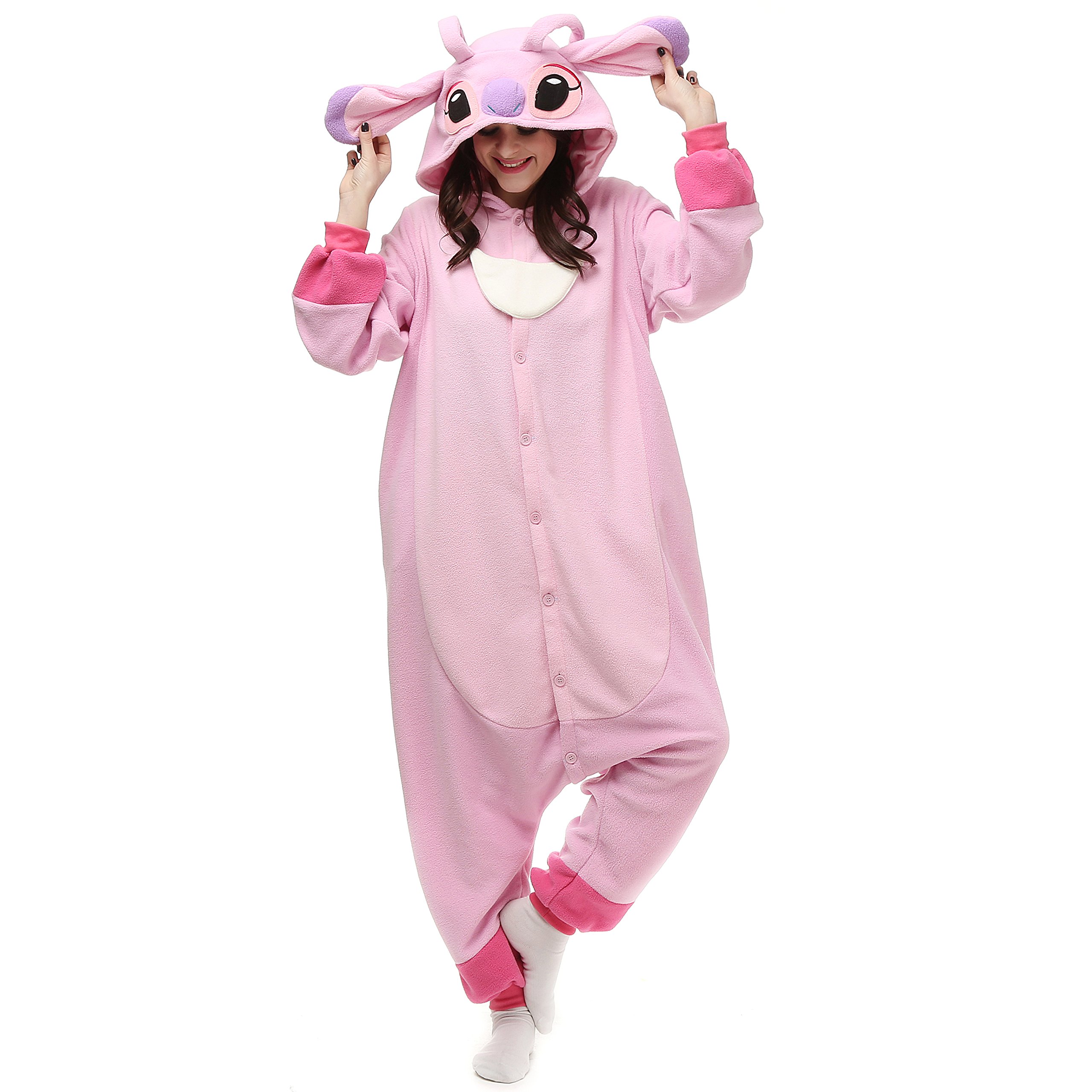 Wishliker Halloween Stitch Kigurumi Onesie Pajamas Costume Unisex Adult Pink L