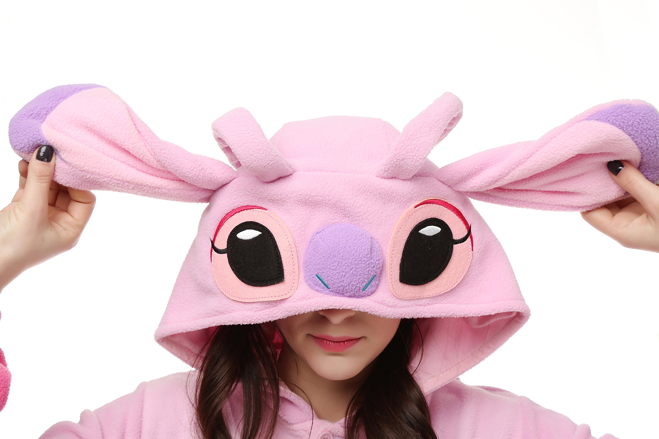 Wishliker Halloween Stitch Kigurumi Onesie Pajamas Costume Unisex Adult Pink L