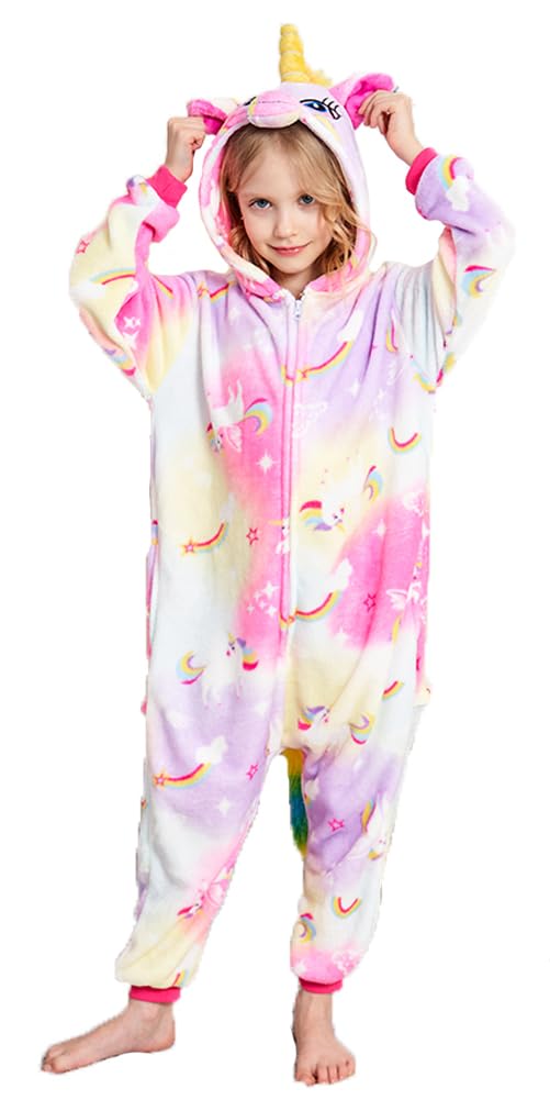 Riverchan Kids Unicorn Onesie Animal Pajamas Halloween Cosplay Costume Sleepwear Gift for Girls and Boys (10-12 Years, PEGASUS)