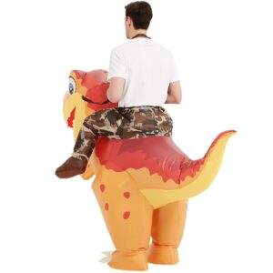 COMIN Inflatable Dinosaur Costume for Adults Inflatable Ride on Costume Blow Up Trex Costume Dino Inflatable Orange Costume for Halloween Party