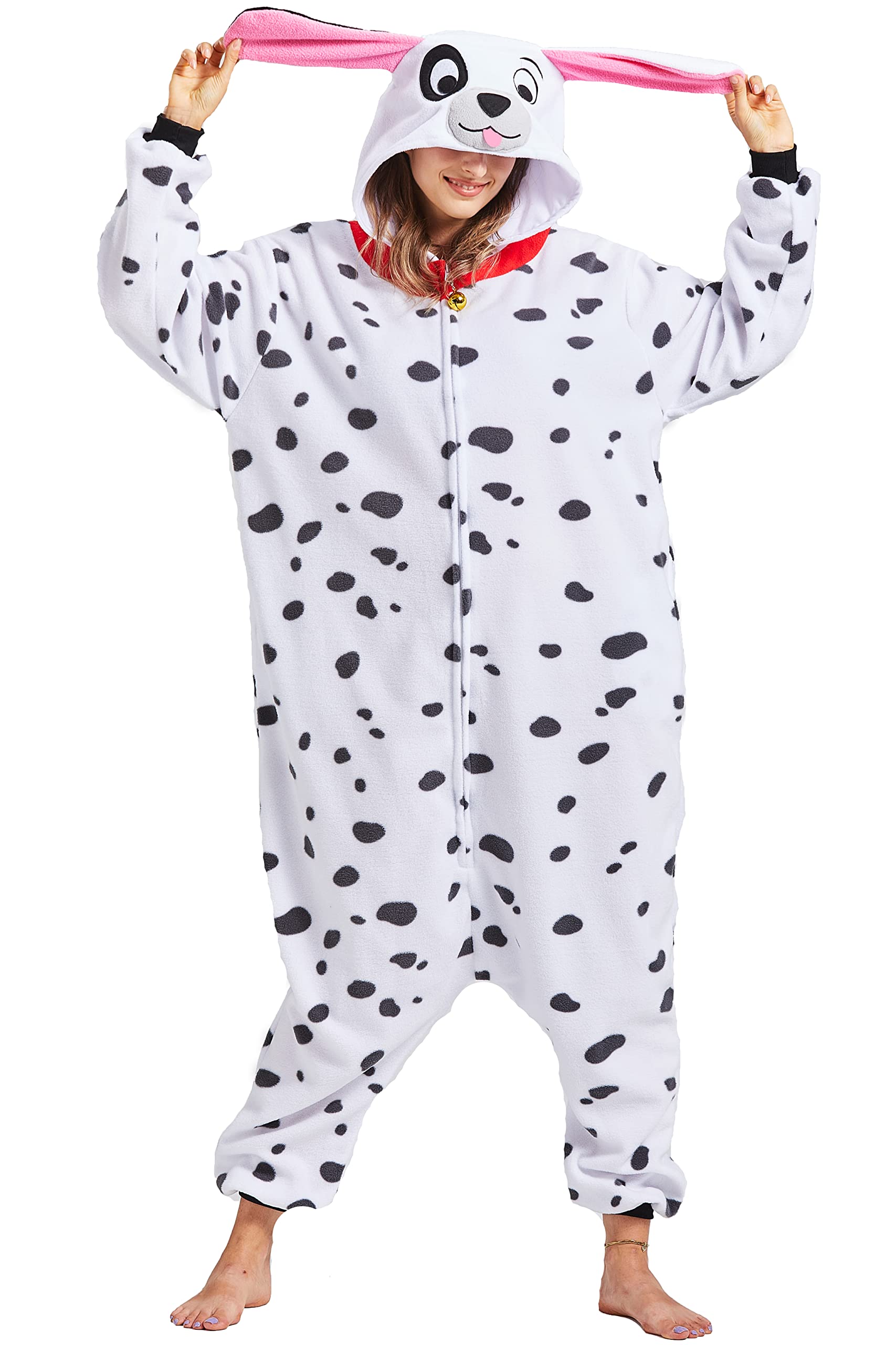 HOMWERRONT Adult Animal Dog Onesie Pajamas for Women,Dalmatian Dog Costume for Adults,One Piece Halloween Cosplay Sleepwear