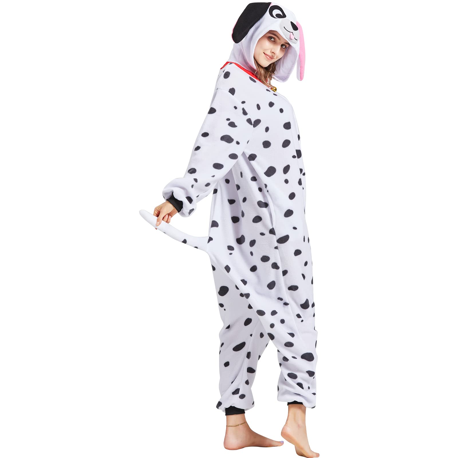 HOMWERRONT Adult Animal Dog Onesie Pajamas for Women,Dalmatian Dog Costume for Adults,One Piece Halloween Cosplay Sleepwear