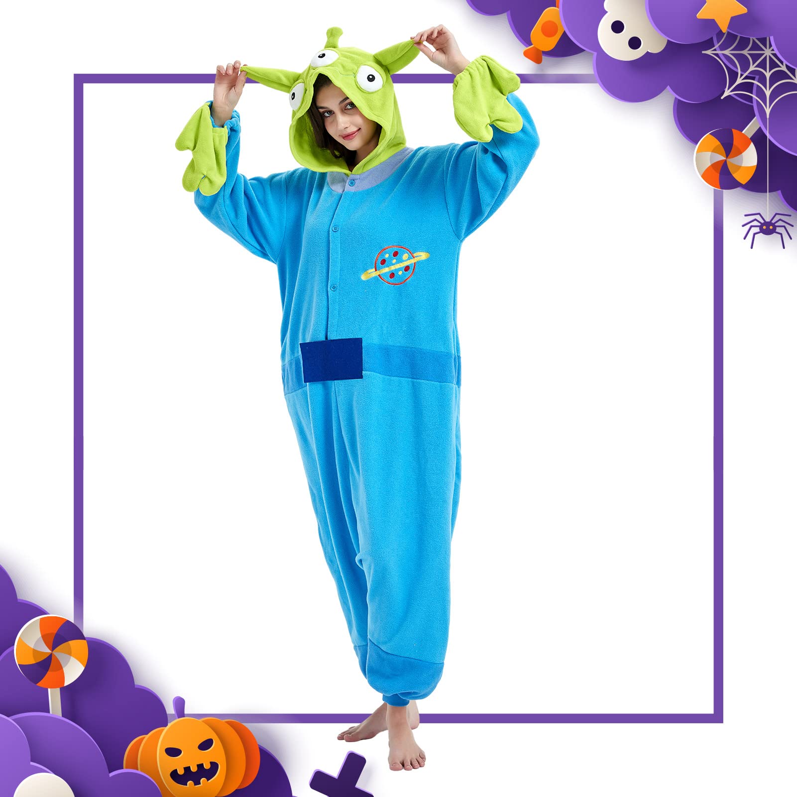 ressber Unisex Adult Onesie Pajamas Animal One Piece Halloween Costume Christmas Sleepwear Jumpsuit (Aliens, X-Large)