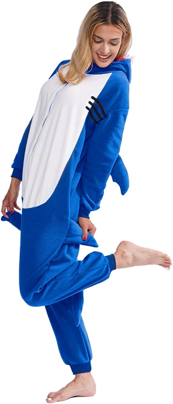 vavalad Adult Shark Onesie Pajamas Unisex Animal Cosplay Costume One Piece for Women and Men