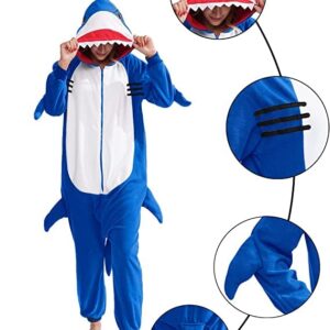 vavalad Adult Shark Onesie Pajamas Unisex Animal Cosplay Costume One Piece for Women and Men