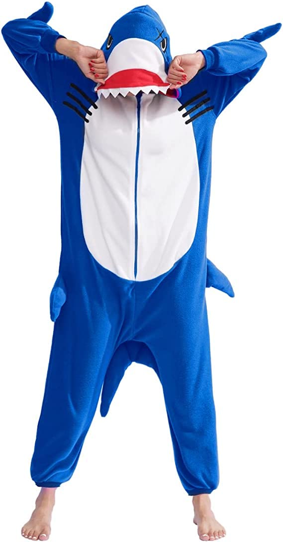 vavalad Adult Shark Onesie Pajamas Unisex Animal Cosplay Costume One Piece for Women and Men