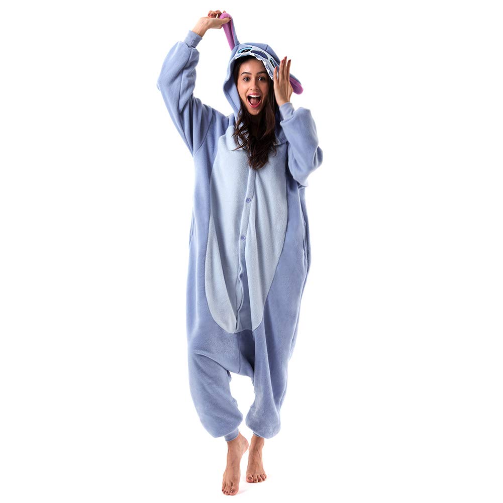 Beauty Shine Unisex Adult Onesie One Piece Pajamas Cosplay Cartoon Costume Halloween Christmas Sleepwear Jumpsuit Plush Homewear(Stitch, Medium)