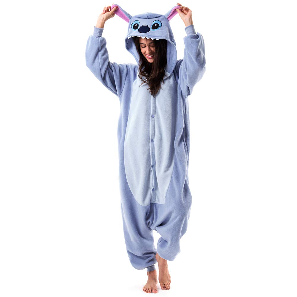 Beauty Shine Unisex Adult Onesie One Piece Pajamas Cosplay Cartoon Costume Halloween Christmas Sleepwear Jumpsuit Plush Homewear(Stitch, Medium)