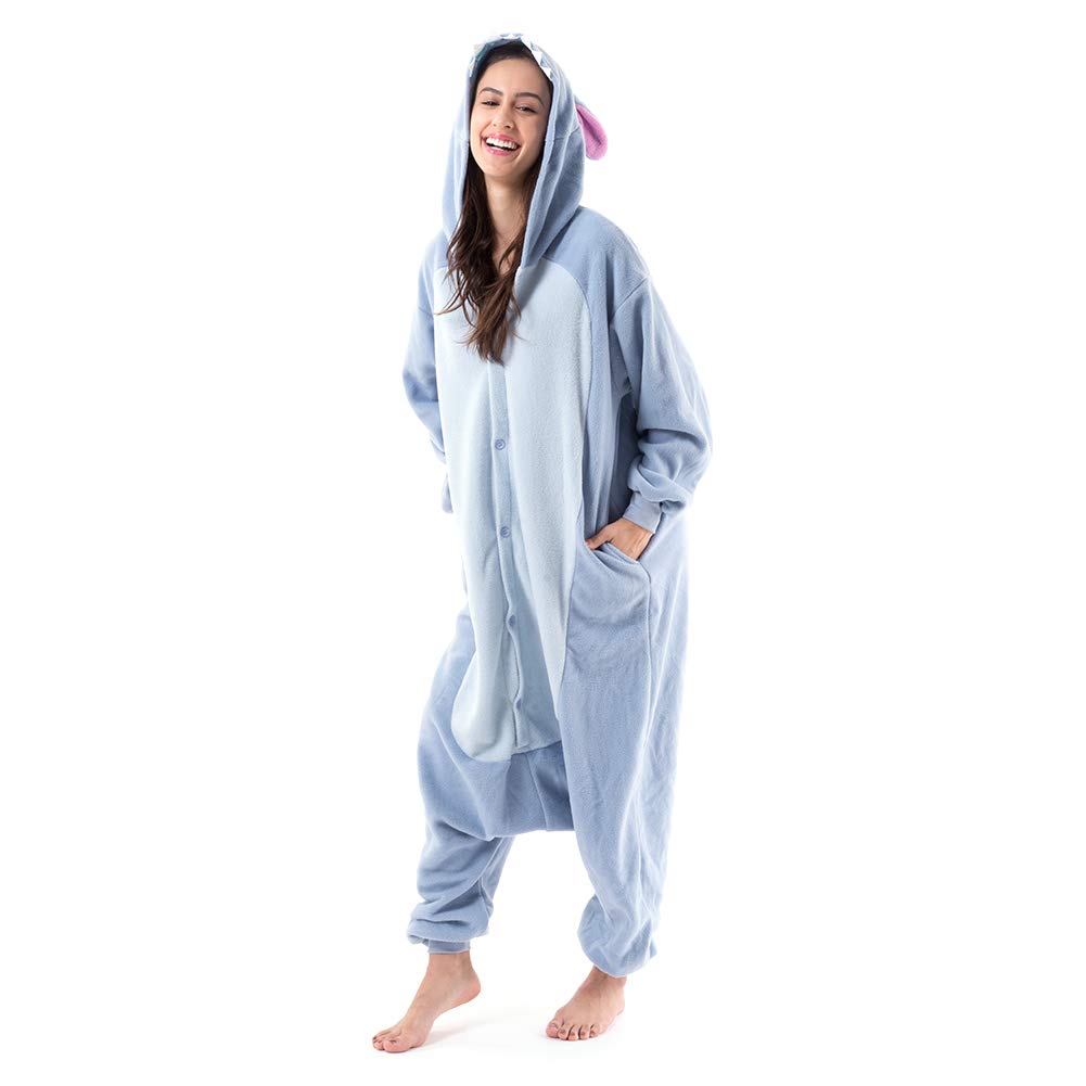 Beauty Shine Unisex Adult Onesie One Piece Pajamas Cosplay Cartoon Costume Halloween Christmas Sleepwear Jumpsuit Plush Homewear(Stitch, Medium)