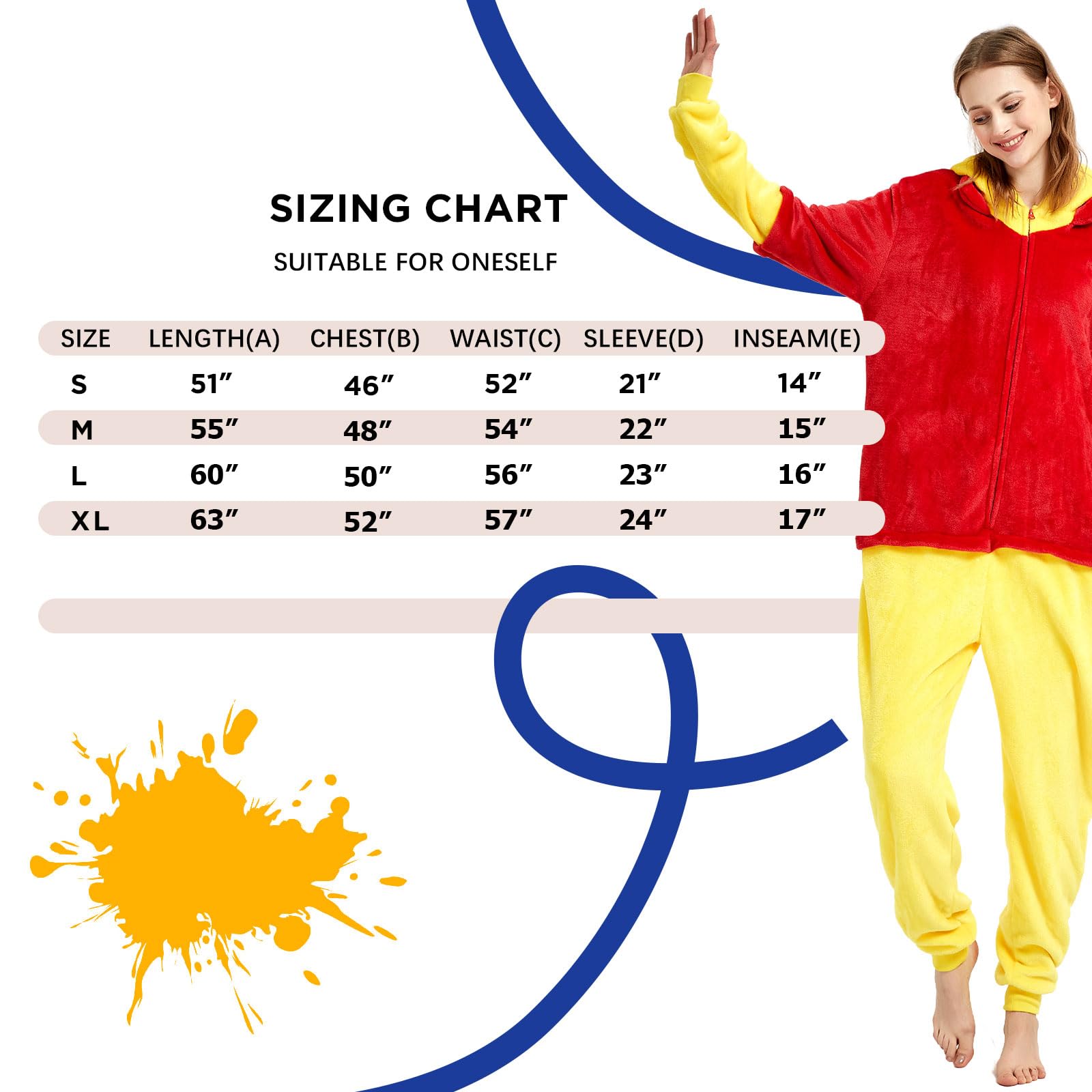 Yemnut Snug Fit Adult Unisex Onesie Cosplay Costume，One Piece Pajama Halloween Homewear Suit for Women and Men (Small, Yellow Bear)