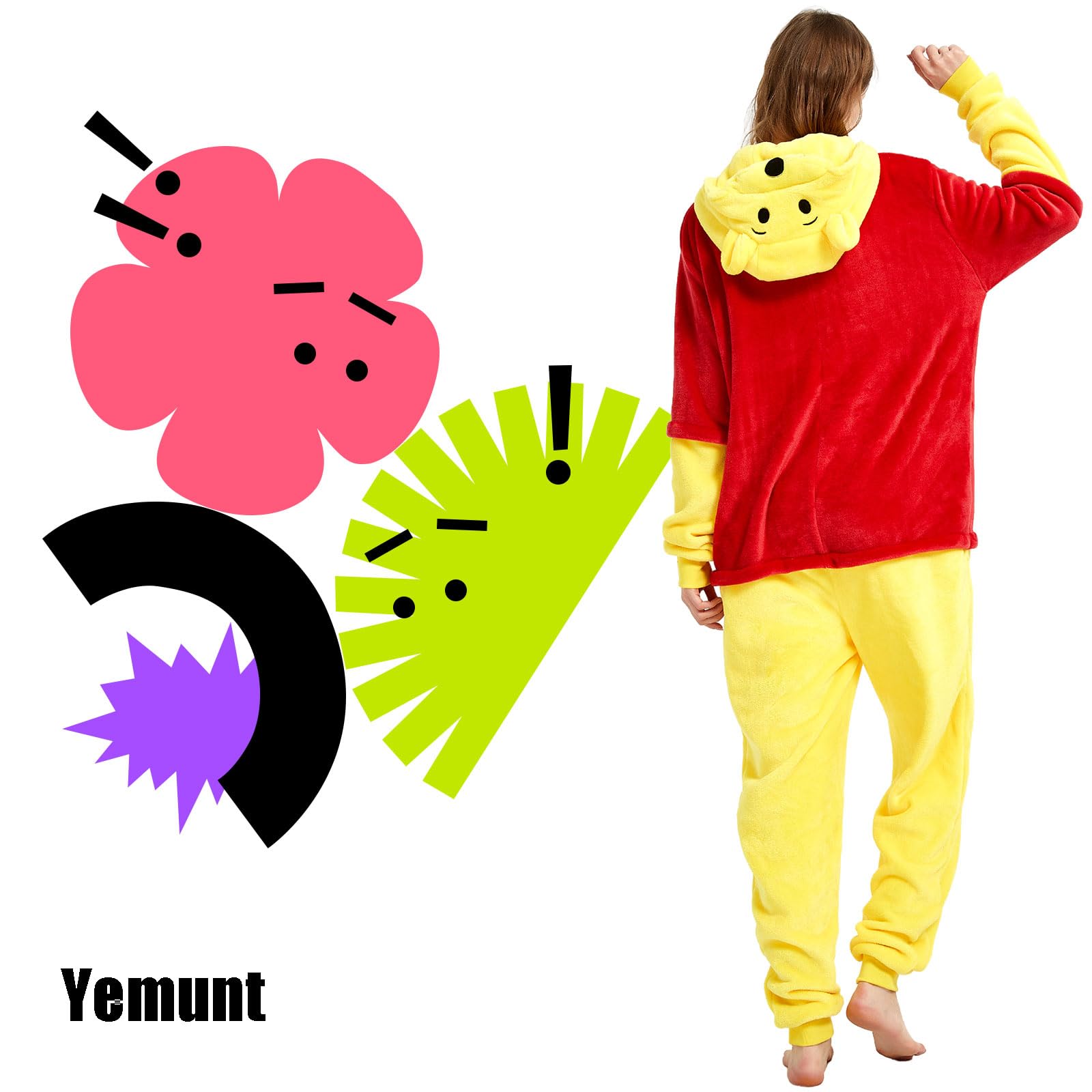 Yemnut Snug Fit Adult Unisex Onesie Cosplay Costume，One Piece Pajama Halloween Homewear Suit for Women and Men (Small, Yellow Bear)