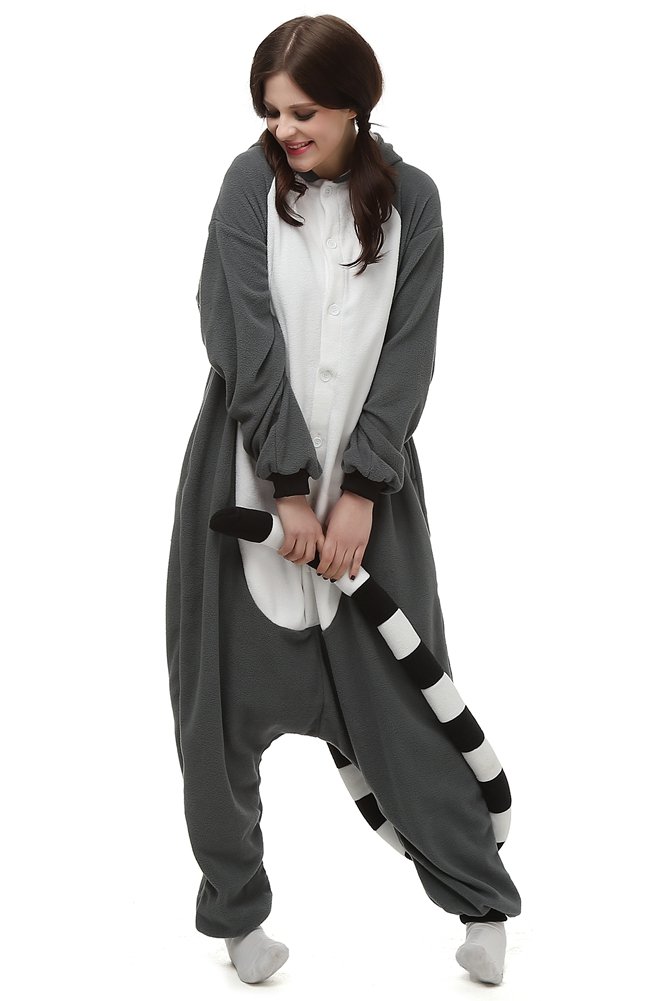 Unisex Adult Onesie Lemur Animal Pajamas One-Piece Cosplay Costume Women Man Halloween S