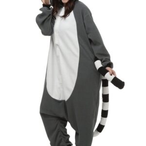 Unisex Adult Onesie Lemur Animal Pajamas One-Piece Cosplay Costume Women Man Halloween S