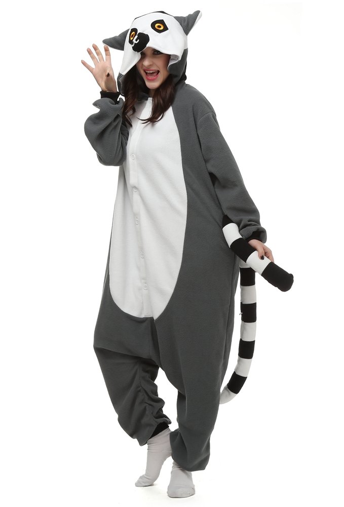 Unisex Adult Onesie Lemur Animal Pajamas One-Piece Cosplay Costume Women Man Halloween S