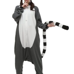 Unisex Adult Onesie Lemur Animal Pajamas One-Piece Cosplay Costume Women Man Halloween S