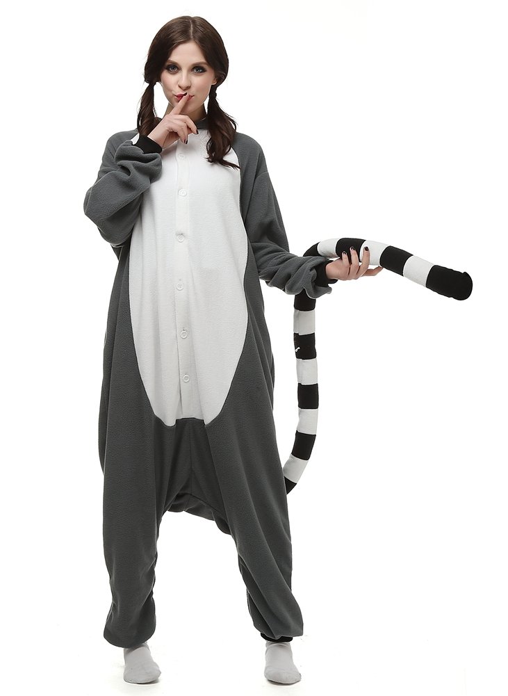 Unisex Adult Onesie Lemur Animal Pajamas One-Piece Cosplay Costume Women Man Halloween S