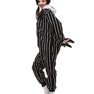 Jack Skellington Costume Onesie Adult Nightmare Cosplay Halloween Christmas Stripe Pajama Jumpsuit (US, Alpha, Medium, Regular, Regular, Stripe)