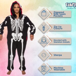 Funziez! Glow in the Dark Skeleton Adult Onesie - Halloween Costume - Plush One Piece Cosplay Suit for Adults, Women and Men