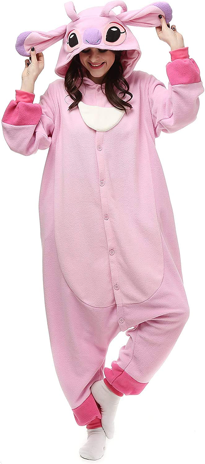 HAPPY LIVES Adult Women Onesie Pajama Halloween Costumes for Adult and Teenagers (Pink Stitch, X-Large)