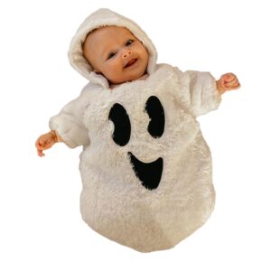 boibokoko baby girl boy halloween costumes ghost long sleeve hoodie romper jumpsuit cute baby halloween outfit (white, 0-3 months)