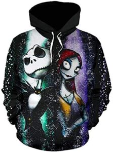 mlsjdger unisex nightmare before christmas jack & sally novelty hoodie 3d print sweatshirts hoodie