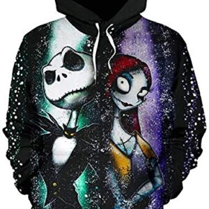 mlsjdger Unisex Nightmare Before Christmas Jack & Sally Novelty Hoodie 3D Print Sweatshirts Hoodie