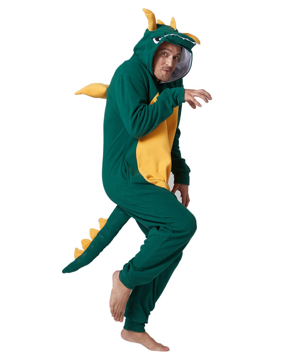 Laahoem Animal Dragon Pajamas Unisex Adult Hooded Men Women Jumpsuit Costume Cosplay Sleepwear Dark Green XL