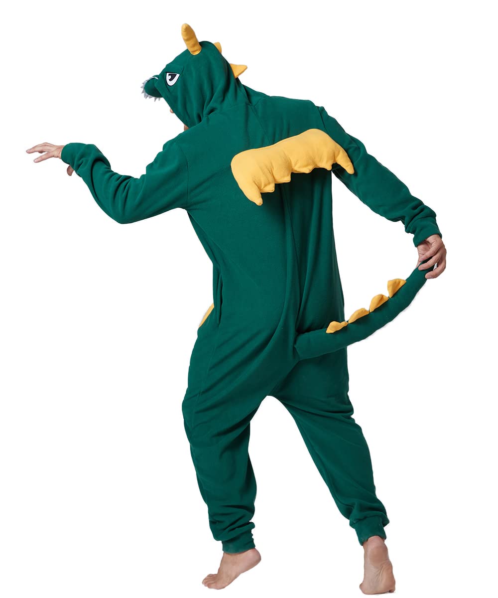 Laahoem Animal Dragon Pajamas Unisex Adult Hooded Men Women Jumpsuit Costume Cosplay Sleepwear Dark Green XL