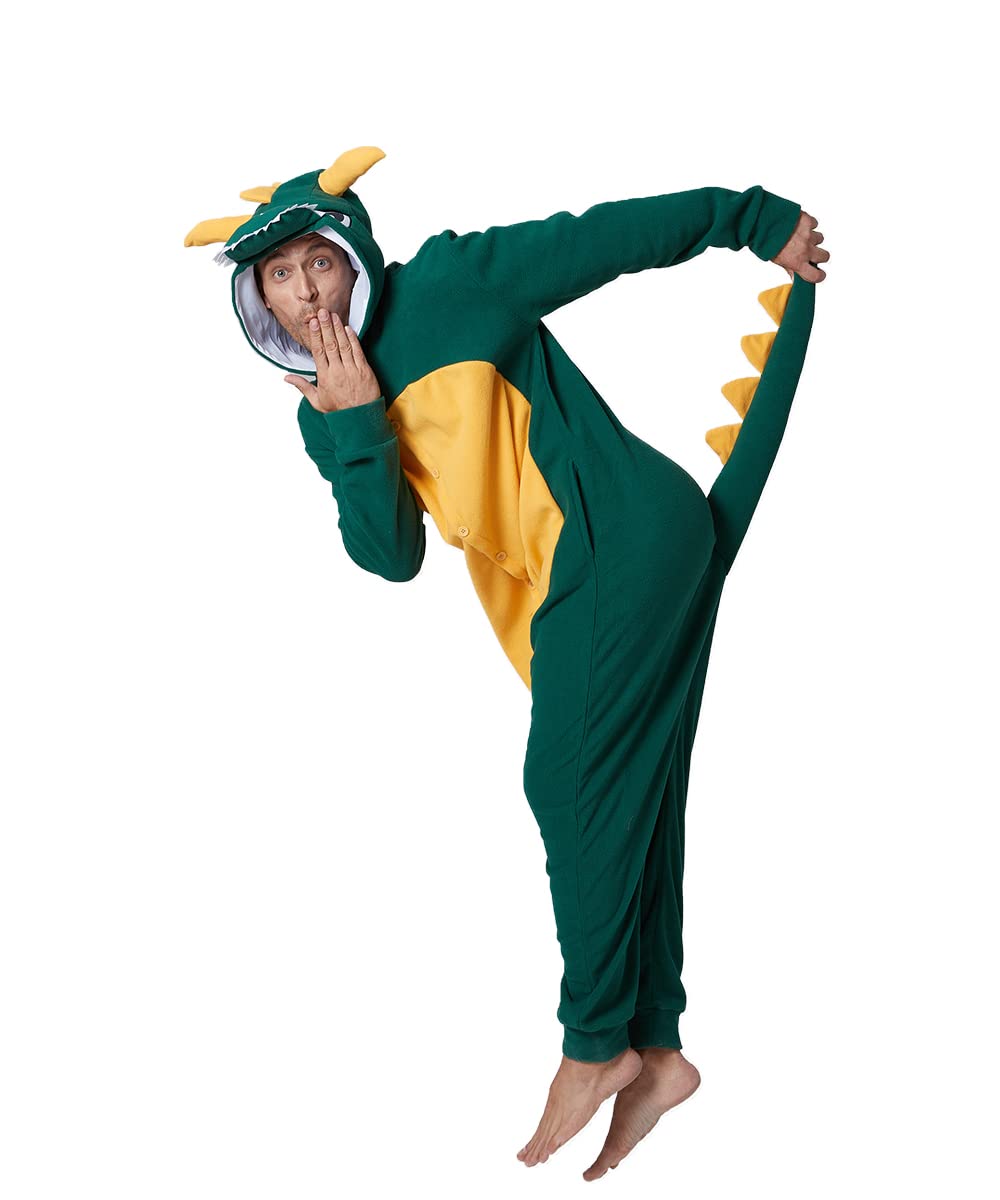 Laahoem Animal Dragon Pajamas Unisex Adult Hooded Men Women Jumpsuit Costume Cosplay Sleepwear Dark Green XL