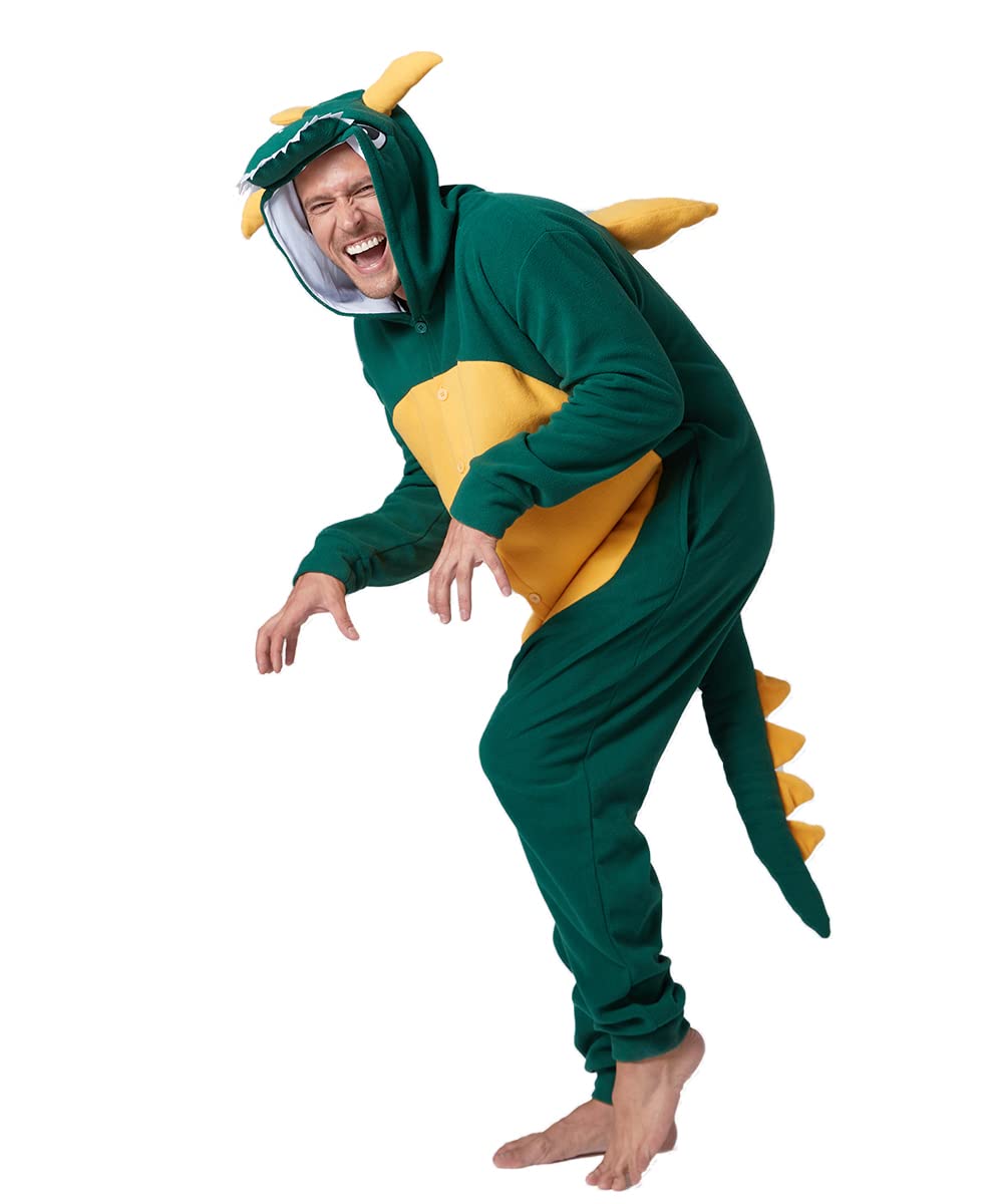 Laahoem Animal Dragon Pajamas Unisex Adult Hooded Men Women Jumpsuit Costume Cosplay Sleepwear Dark Green XL