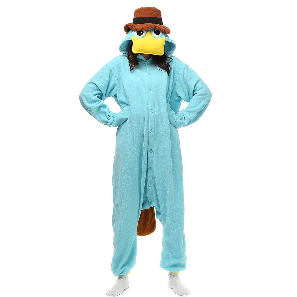 NAITOKE Adult Unisex Perry The Platypus Onesie Pajamas Homewear Sleepwear,146-159cm(4'9"-5'2")