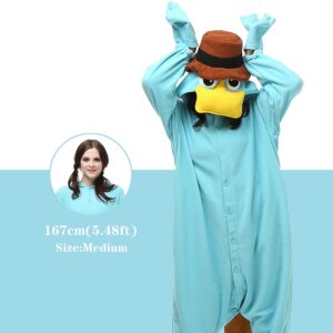 NAITOKE Adult Unisex Perry The Platypus Onesie Pajamas Homewear Sleepwear,146-159cm(4'9"-5'2")