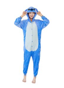 unisex adult animal onesie one-piece pajamas cosplay costume halloween for women and men (us, alpha, medium, regular, regular, blue)