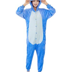 Unisex Adult Animal Onesie One-Piece Pajamas Cosplay Costume Halloween for Women and Men (US, Alpha, Medium, Regular, Regular, Blue)